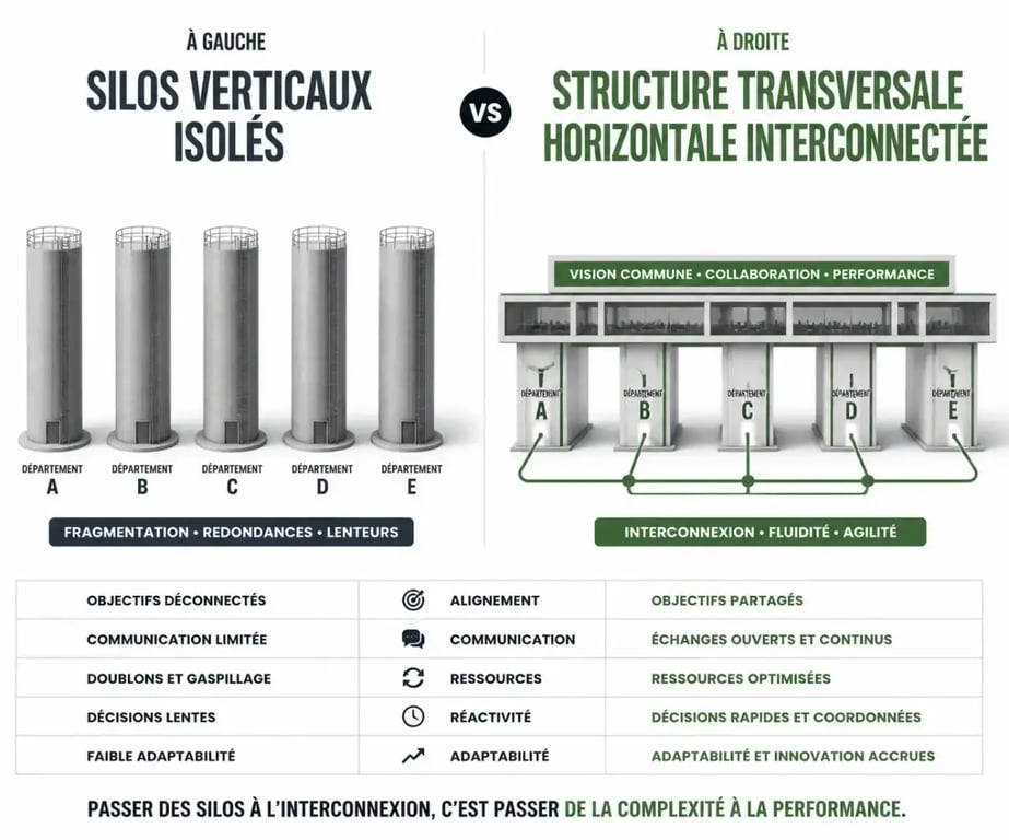 Comparaison entre structure en silos et management transversal