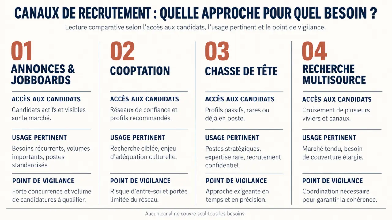 Chasse de tête comparée aux annonces, à la cooptation et à la recherche multisource