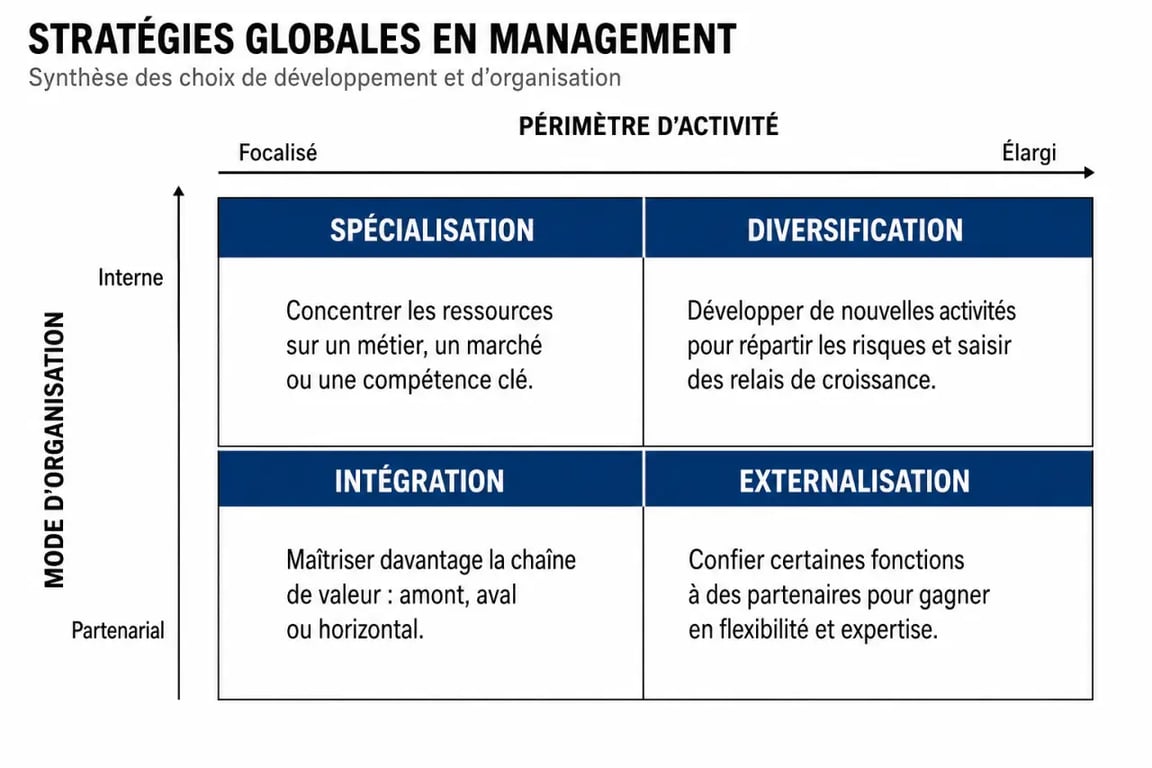 Stratégie globale : schéma des 4 stratégies globales en management