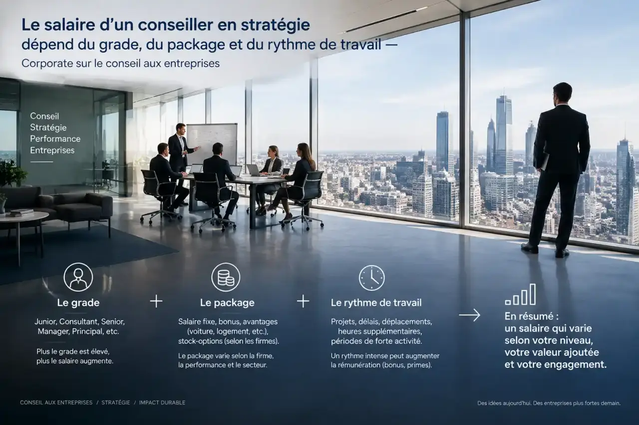 Le salaire d’un conseiller en stratégie dépend du grade, du package et du rythme de travail