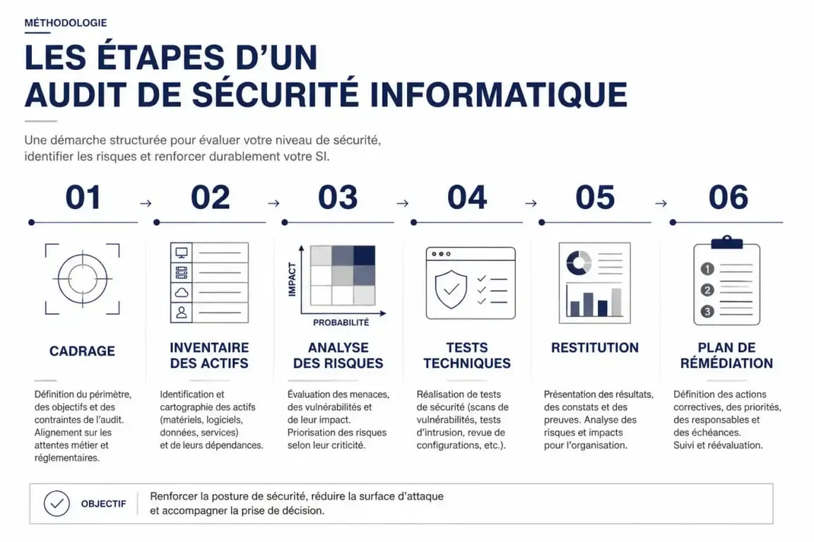 Étapes d'un audit de sécurité informatique entreprise Paris, du cadrage à la remédiation