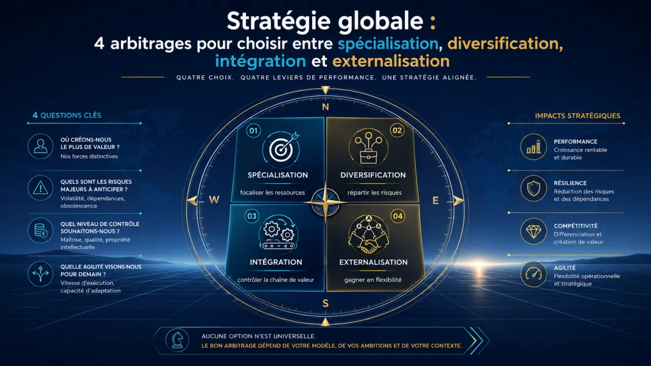 Stratégie globale : 4 arbitrages pour choisir entre spécialisation, diversification, intégration et externalisation