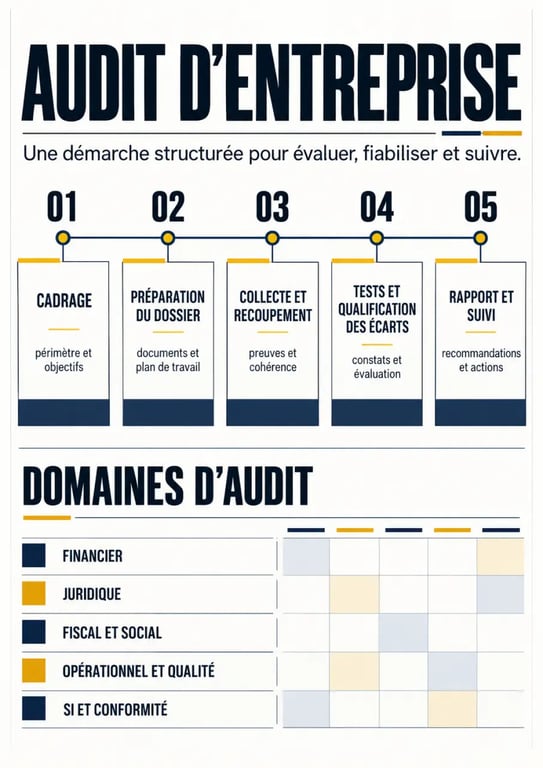 Infographie sur les types et les étapes d’un audit entreprise