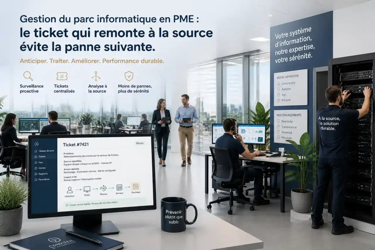 Gestion du parc informatique en PME : le ticket qui remonte à la source évite la panne suivante