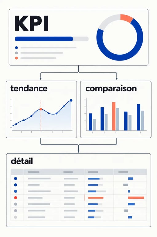 Visualisation données entreprise avec tableau de bord hiérarchisé et analyse détaillée des indicateurs