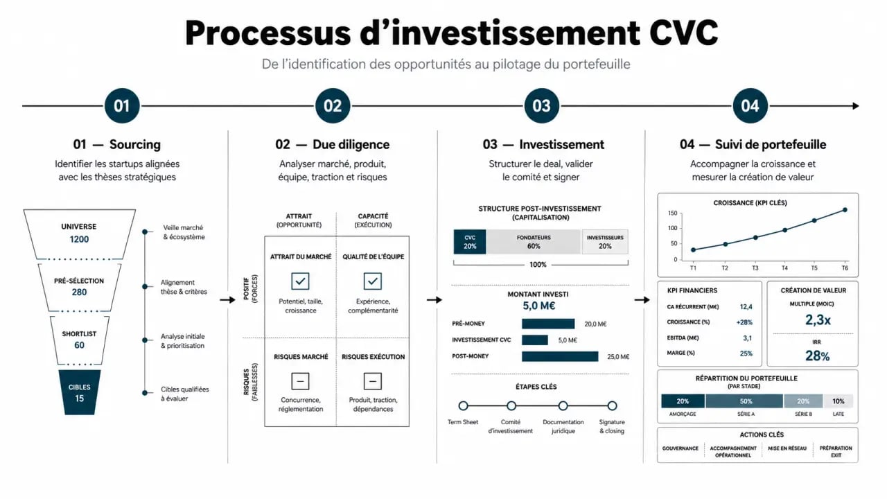 Corporate venture capital : schéma du process d’investissement